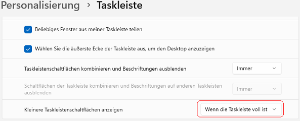 Kleinere Taskleistenschaltflächen anzeigen