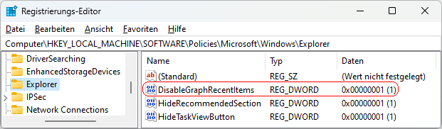 DisableGraphRecentItems