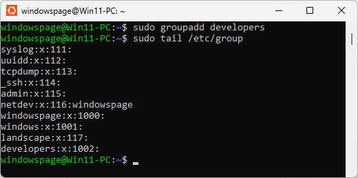 sudo groupadd developers