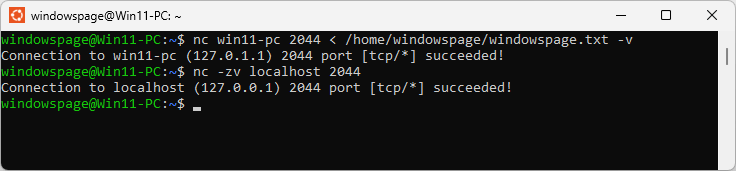 netcat Win11-PC 2044 < /home/windowspage/windowspage.txt -v