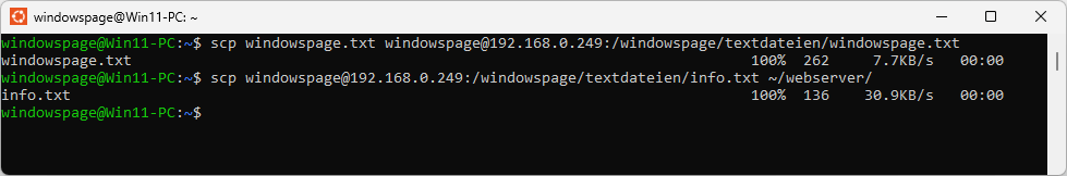 scp windowspage.txt windowspage@192.168.0.249:/windowspage/textdateien/windowspage,txt