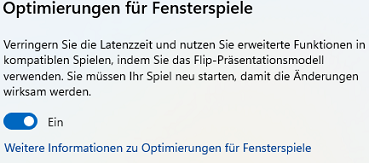 Optimierung für Fensterspiele