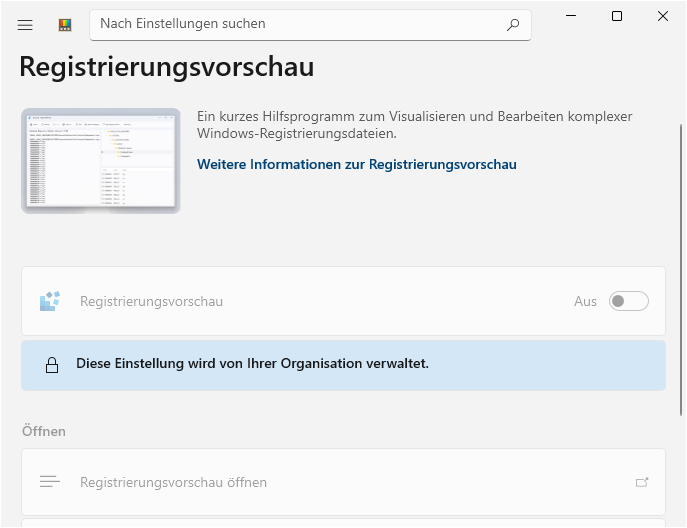 "Registrierungsvorschau" ("Registry Preview")