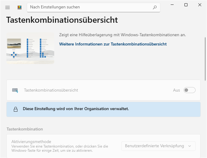 "Tastenkombinations&uuml;bersicht" ("Shortcut Guide")