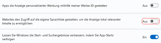 Websites den Zugriff auf die eigenen Sprachliste gestatten, um die Anzeige lokal relevanter Inhalte zu ermöglichen