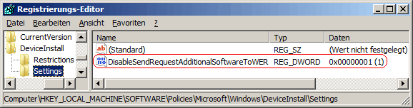 DisableSendRequestAdditionalSoftwareToWER