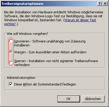 Treibersignaturoptionen