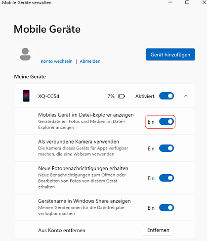 Mobile Gerät verwalten