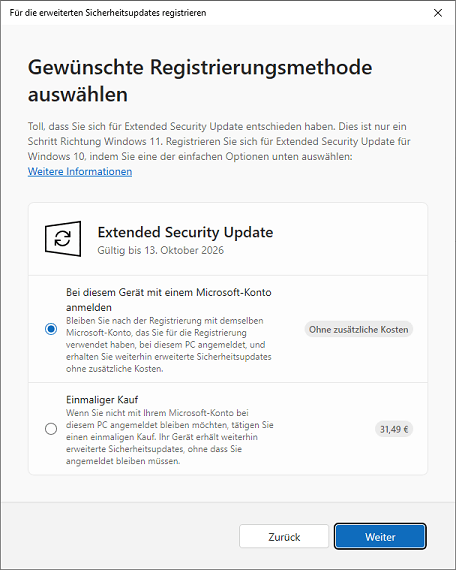 Gewünschte Registrierungsmethode auswählen